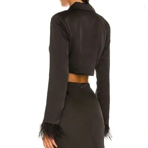 NWT Black Feather Sleeve Cropped Blazer Medium - Picture 3 of 7